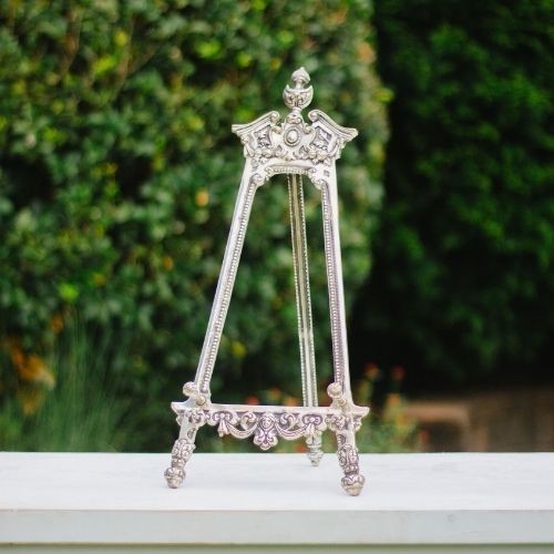 Rent the Antique Silver Tabletop Easel Event Rentals